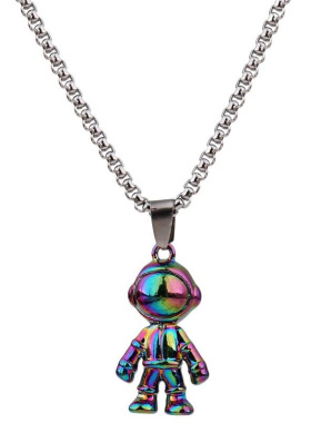 2025秋冬新款彩色太空人钛钢项链跨境爆款嘻哈太空人宇航员毛衣链