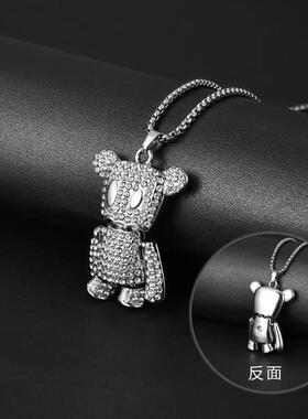 2025秋冬新款满钻口袋熊钛钢项链  个性嘻哈四肢可活动小熊毛衣链