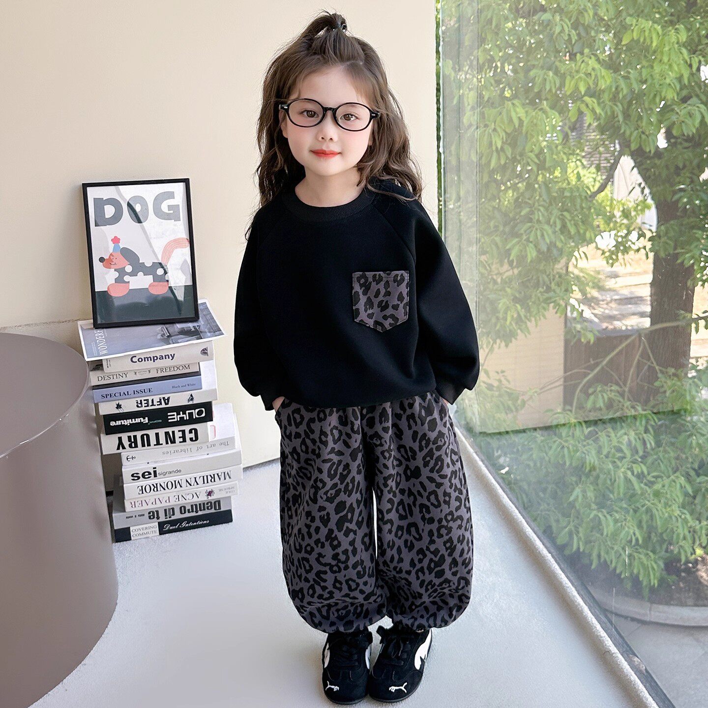 女童韩版百搭时尚潮流套装宝宝2025秋季新款套装豹纹卫衣裤两件套