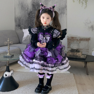 爆款 女童库洛米洛丽塔连衣裙紫色蕾丝蛋糕裙公主风裙子秋装 新款