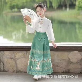儿童汉服女童古装马面夏季短袖薄款中国日常古风套装明制唐装半袖