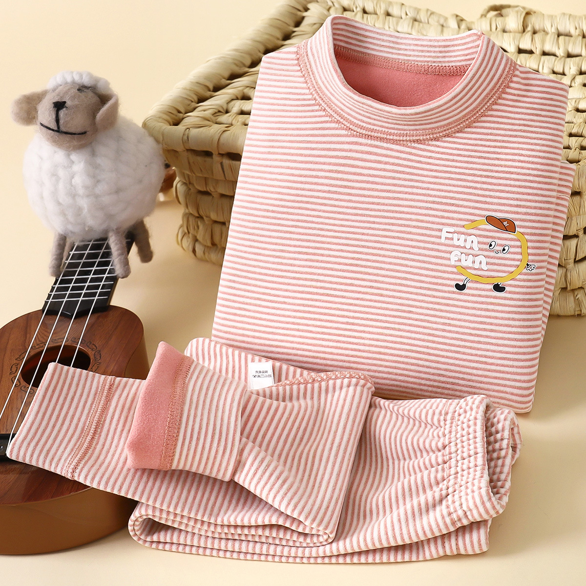 新款儿童羊毛蚕丝德绒套装中大童秋衣秋裤两件套男女孩家居服