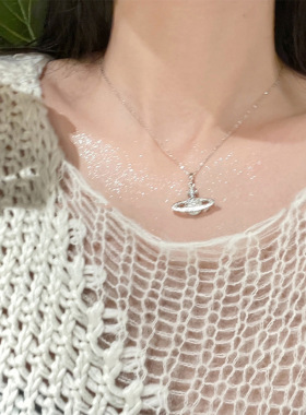 钛钢不掉色西太后项链珍珠土星回形针吊坠轻奢小众配饰感配饰