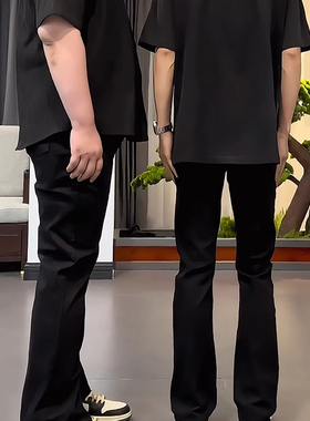 纯黑色柳叶微喇弯刀牛仔裤男生春秋美式vibe裤子cleanfit直筒长裤