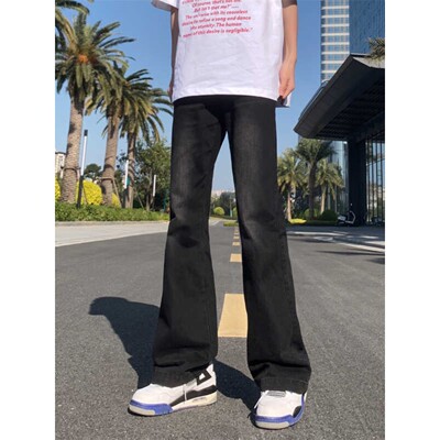 高街美式水洗渐变微喇牛仔裤