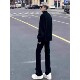 显瘦直筒裤 美式 高街纯黑色加绒潮流修身 男春秋新款 微喇vibe牛仔裤