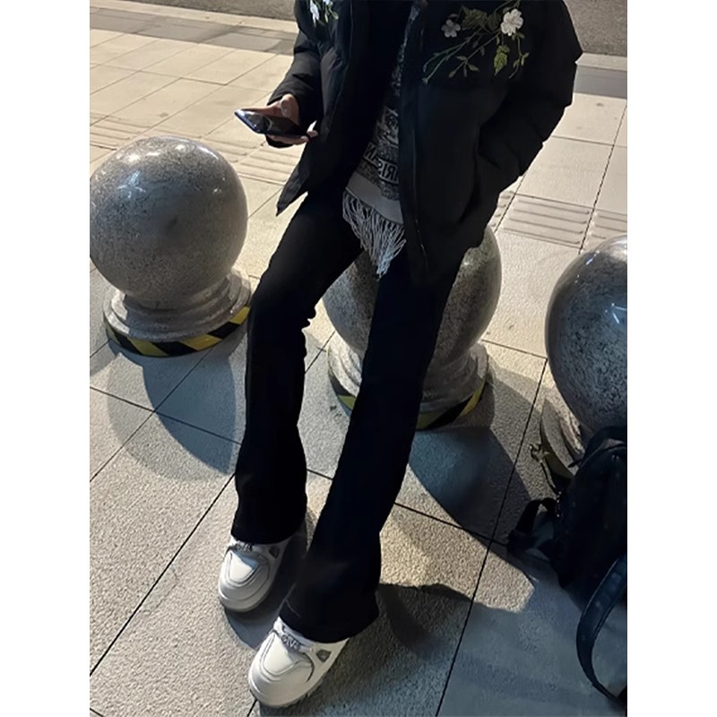 美式高街vibe显腿长高裆直筒裤子