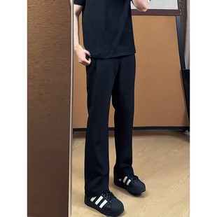 垂坠感高级感痞帅冰丝裤 直筒微喇裤 子男夏季 修身 薄款 黑色直筒西裤