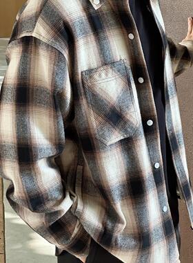 Takye  美式复古 绒面渐变格纹衬衫 高质感格纹长袖衬衫