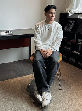 TAKYE 定番重磅素色长袖纯tee 双色宽松圆领套头打底衫T恤男