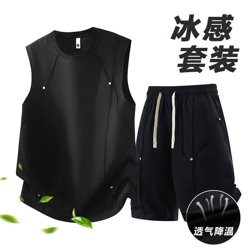 夏季背心休闲宽松潮流套装无袖t恤上衣短裤大码时尚运动两件套男