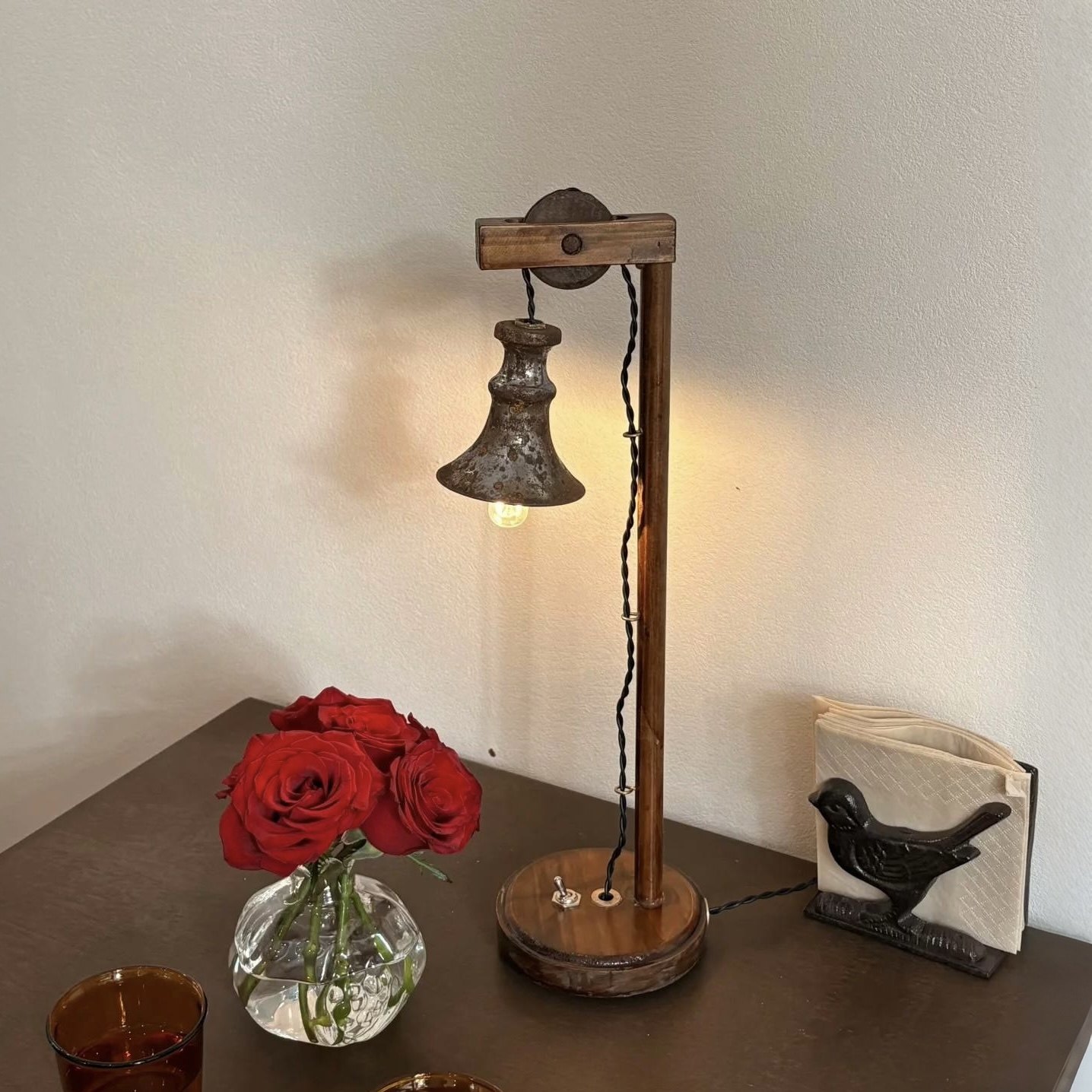 古典日系诧寂禅意泡茶室道具实木手工做旧器具咖啡厅怀旧摆件台灯