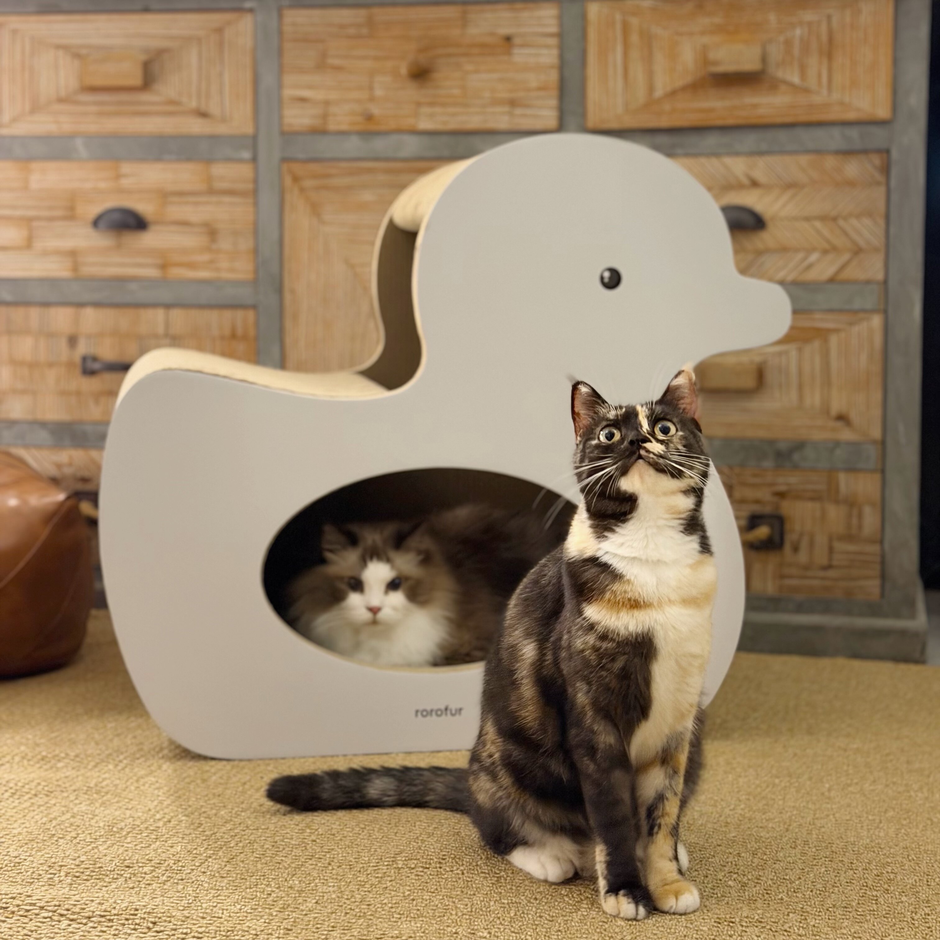 duit鸭子猫抓板同款 加大版本 线锯bb楞 黄色/白色 70*40*62cm