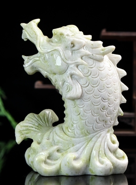 天然蓝田玉鳌鱼摆件黄玉鳌头鱼化龙鳌鱼龙头鱼鸱吻螭吻办公室家居