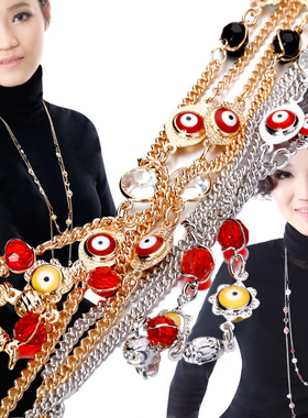 长款925银复古玫瑰金水晶毛衣链