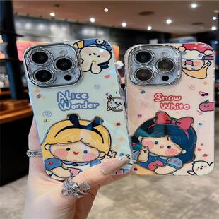 适用苹果15ProMax壳iPhone14/12可爱白雪公主全包镜头膜11防摔13pro max网红款14pro新款时尚创意保护壳
