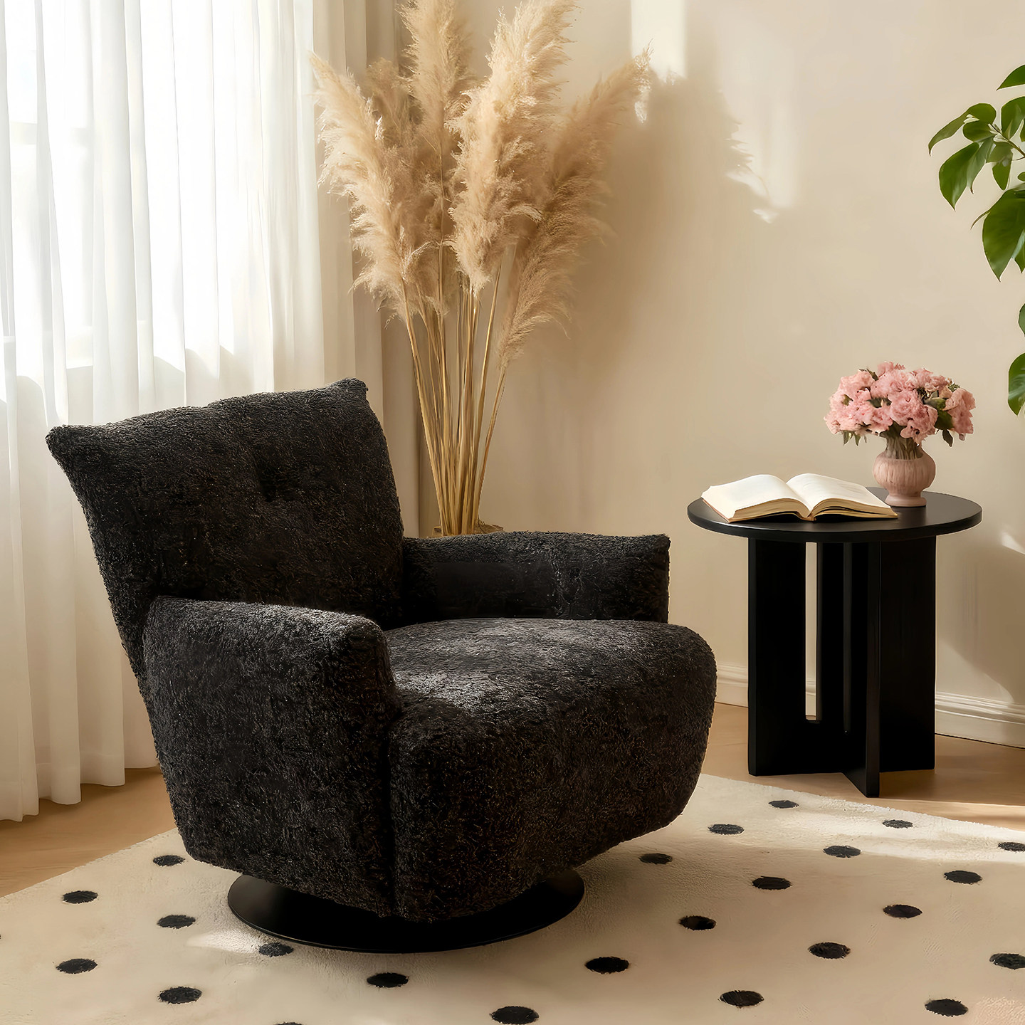 简约现代法式阳台客厅设计师高级感单人位可旋转雪尼尔休闲沙发椅