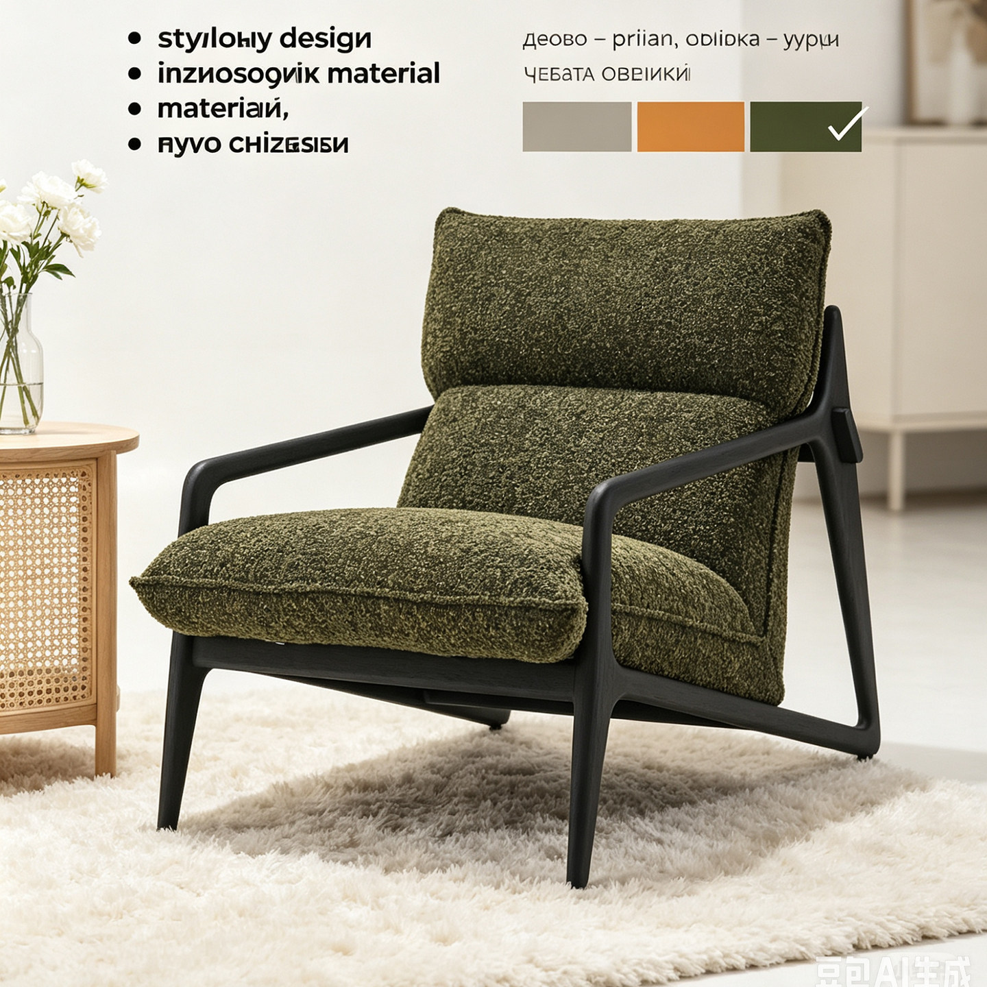 中古风白蜡木粗麻布艺小户型单人位复古风实木阳台客厅休闲沙发椅