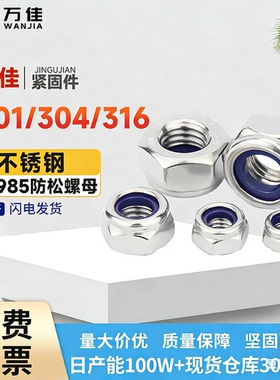 201/304/316不锈钢六角防松螺母尼龙自锁螺母M3M4M5M6M8M10M12M20