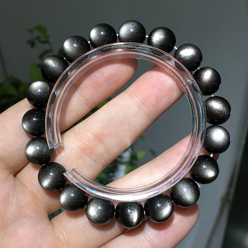 天然银曜石猫眼招财转运情侣手链