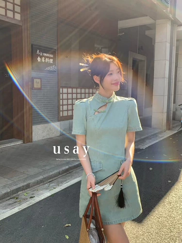 Ципао, элитное изысканное летнее джинсовое платье, китайский стиль, изысканный стиль