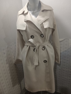 品牌折扣专柜下架时尚 领系带双排扣中长风衣 气质西装