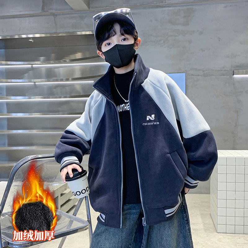 男童春秋款加绒棒球服外套