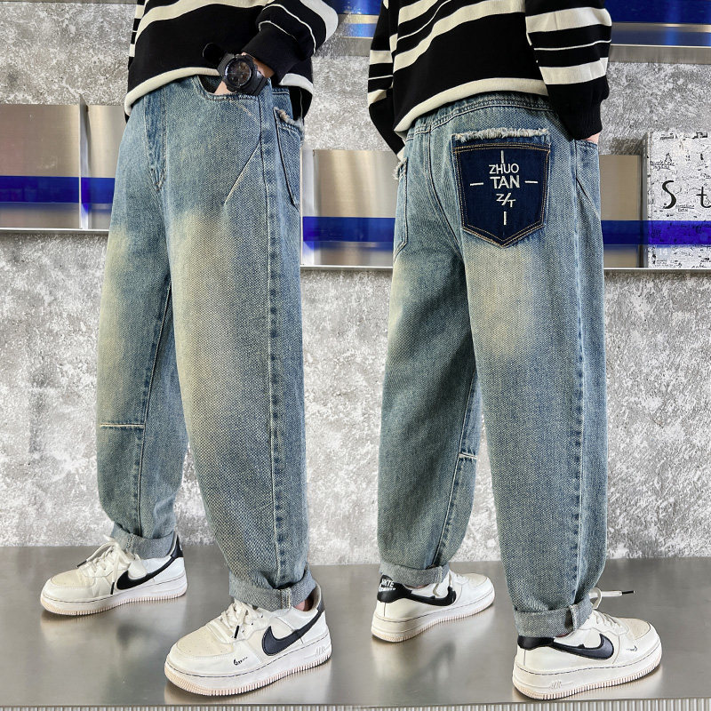 男童牛仔裤春秋款儿童裤子宽松直筒裤中大童男孩百搭潮流休闲长裤,童装/婴儿装/亲子装,儿童牛仔裤,淘宝优惠券,粉丝福利购,淘宝优惠卷