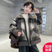 加绒加厚中大儿童男孩秋冬款 冬季 棉服 羊羔绒外套2025新款 男童冬装