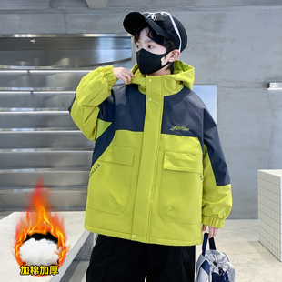 男童秋冬款夹棉外套儿童冬装拼色派克服中大童男孩深秋保暖薄棉服