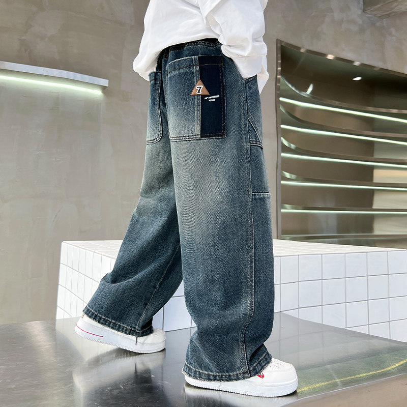 男童牛仔裤春秋款宽松阔腿长裤儿童裤子帅气休闲中大童直筒牛仔裤,童装/婴儿装/亲子装,儿童牛仔裤,淘宝优惠券,粉丝福利购,淘宝优惠卷