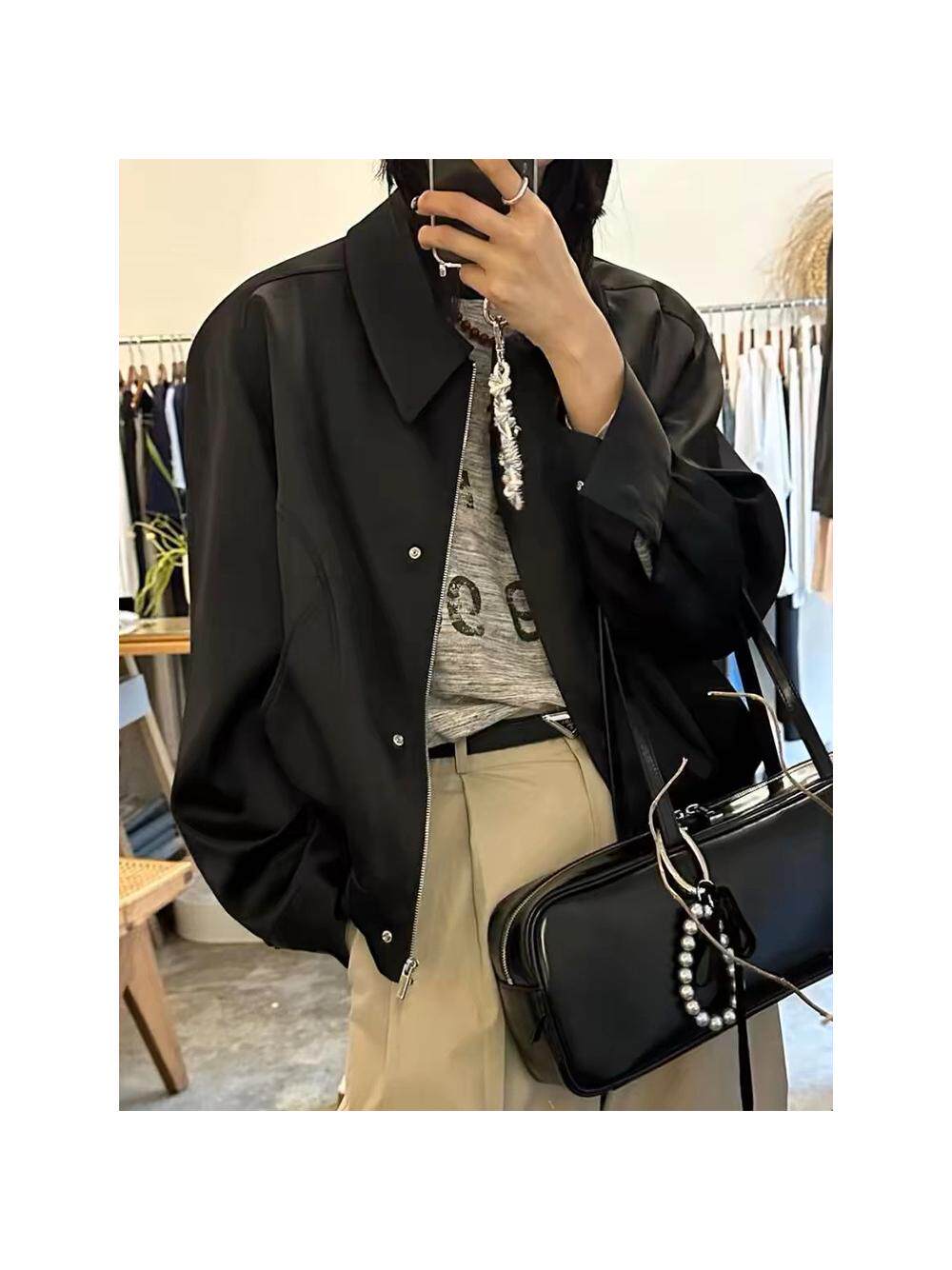 지금 2024 봄 신인 한국 디자이너 사랑해 M*CH 새틴 지퍼 재킷