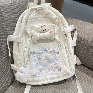 日光欲原创格子双肩包学生少女骨头小众设计大容量通勤背包书包女