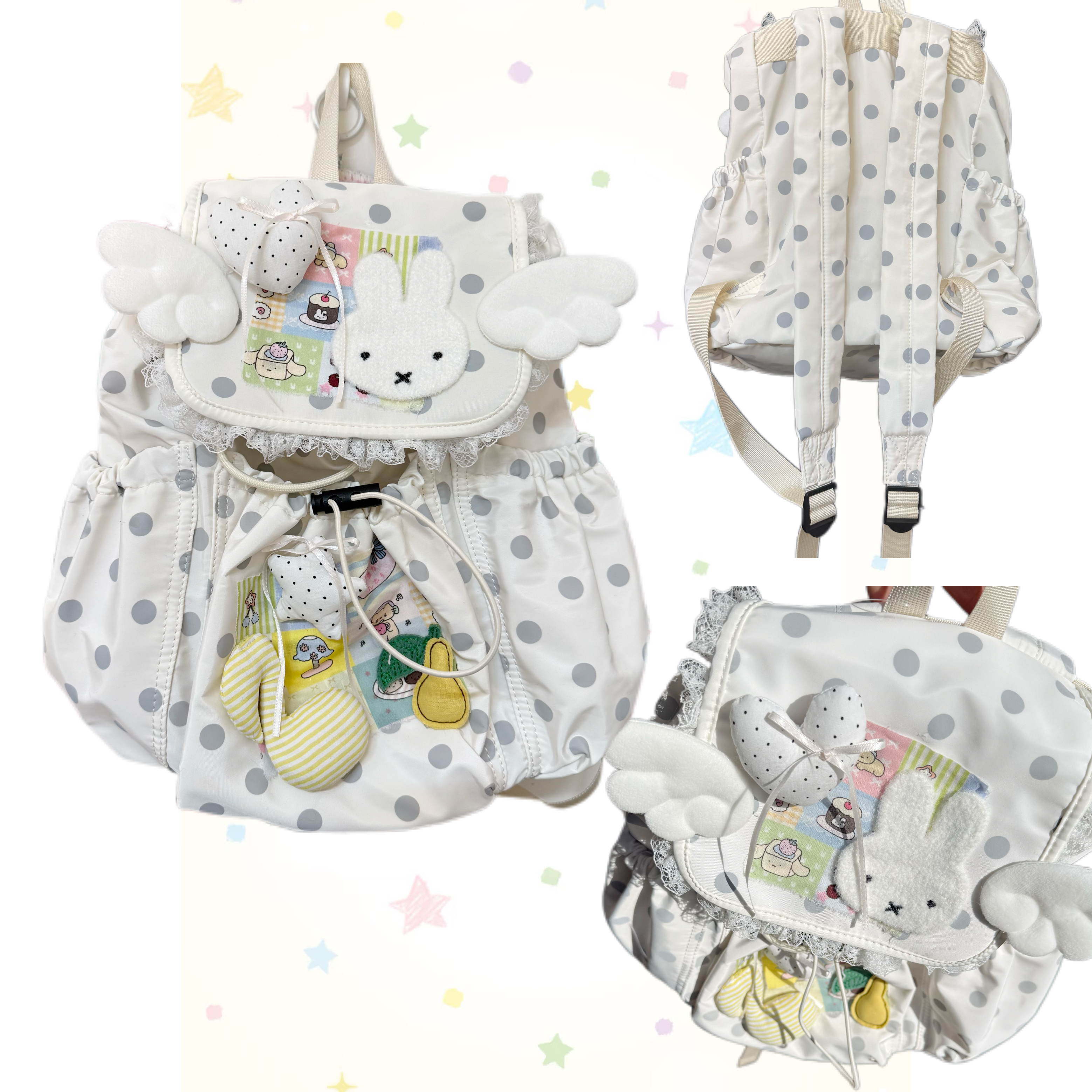 日光欲自制波点双肩包高颜值少女心韩国抽绳可爱痛包百搭通勤包