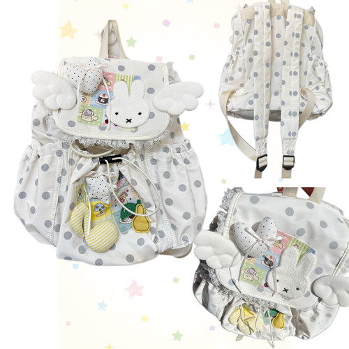 日光欲自制波点双肩包高颜值少女心韩国抽绳可爱痛包百搭通勤包