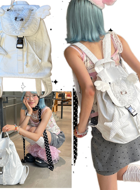 日光欲原创简约双肩包Y2K小众电脑书包手作通勤出街登山包小背包