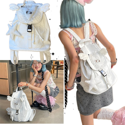 日光欲原创简约双肩包Y2K小众电脑书包手作通勤出街登山包小背包