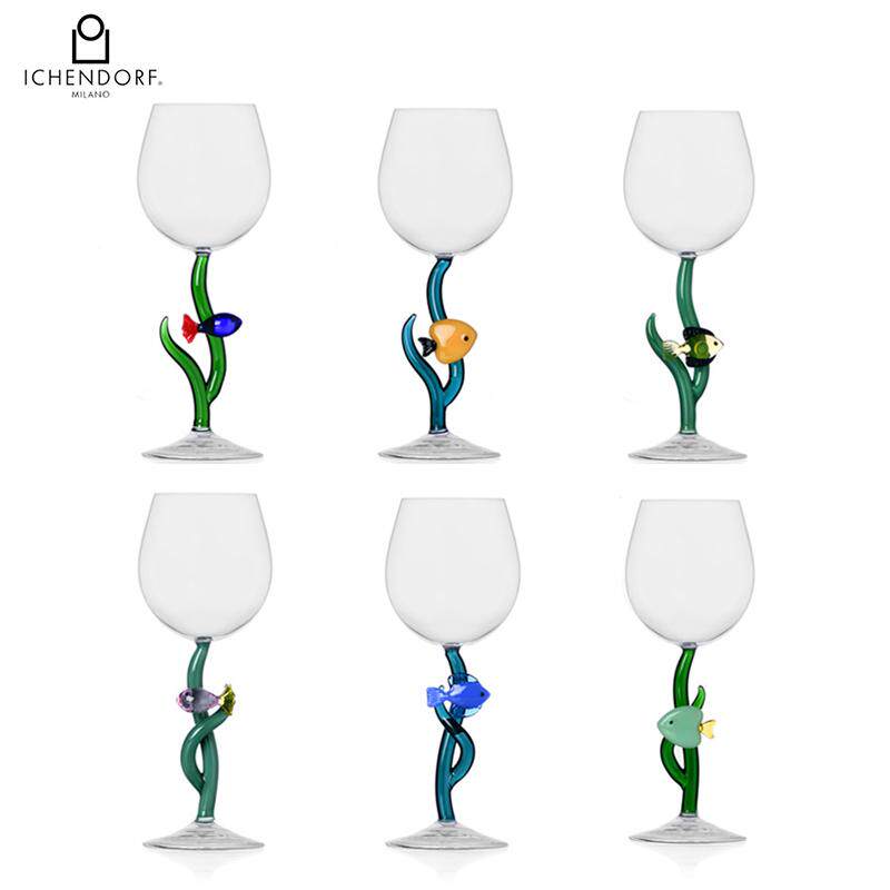 意大利ichendorf高脚玻璃酒杯小鱼萌趣立体红酒杯葡萄酒杯香槟杯