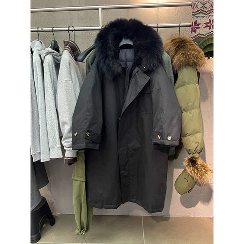 bobo1972羽绒服女韩系宽松显瘦白鸭绒长款大毛领连帽加厚冬季外套