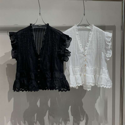 夏季新款女装时尚复古V领短袖苎麻衬衫女气质显瘦减龄上衣