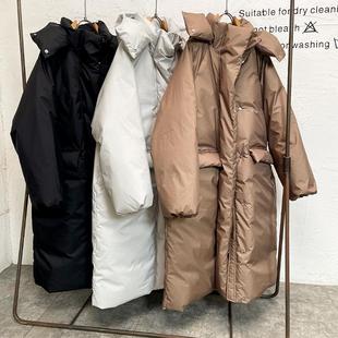 hello家新款羽绒服女过膝中长款宽松连帽白鸭绒时尚冬季保暖外套