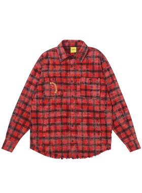 CANDYMADE春夏Candy World系列字体龟裂印花宽松红色翻领衬衫