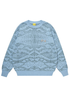 Candymade2025秋冬蛇logo系列蛇logo蓝色宽松圆领毛衣