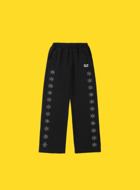 CANDYMADE秋季闪耀系列花形闪耀烫钻黑色宽松直筒长裤