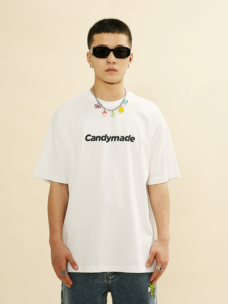 Candymade American loose cotton simple LOGO printing round neck black and white short-sleeved T-shirt