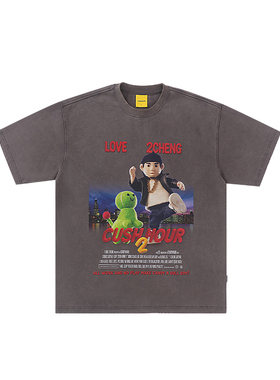 CANDYMADE X 2C联名夏季尖峰白墨直喷灰色短袖T恤上衣