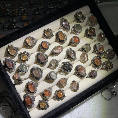 地脉拾光丨天然水晶戒指幽灵绿幽灵彩幽灵复古尼泊尔活口饰品女