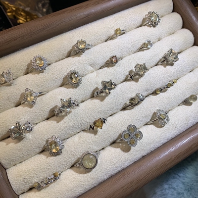 地脉拾光｜天然水晶戒指黄色系黄水晶金发晶钛晶金太阳活口饰品女
