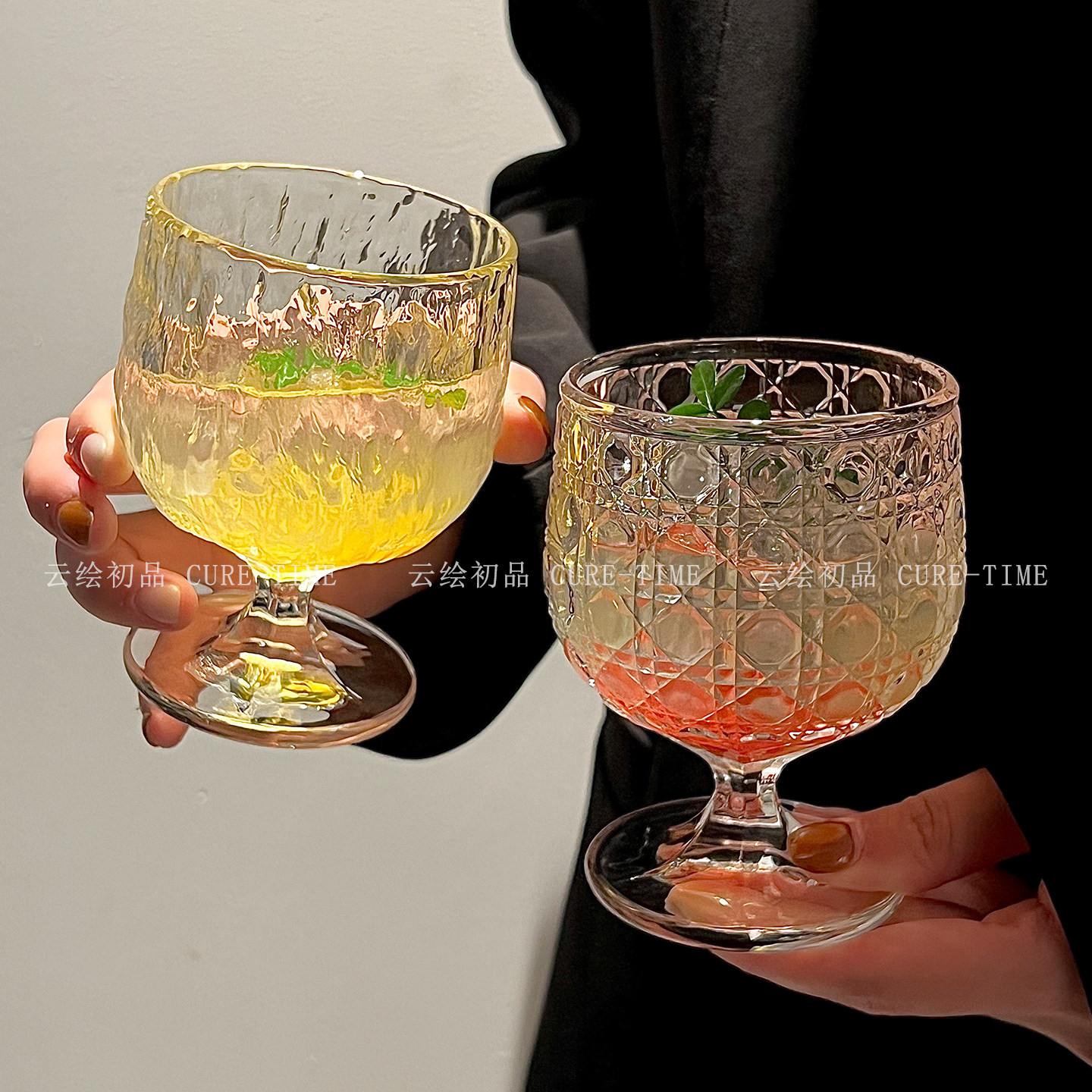 ins风法式复古高脚玻璃杯