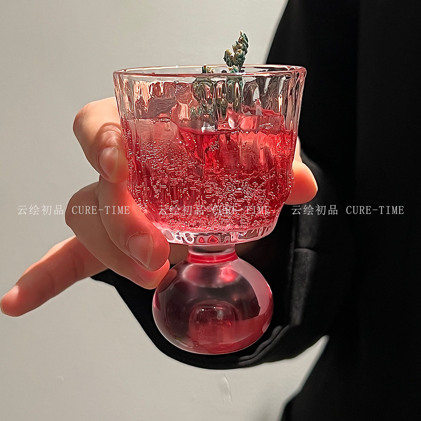复古粉珠泡玻璃白酒杯一口微醺